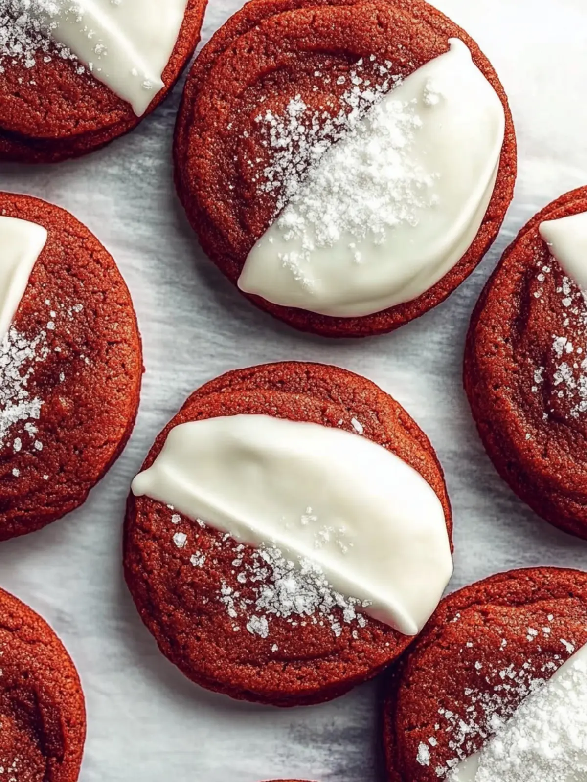 White Chocolate Dipped Red Velvet Cookies