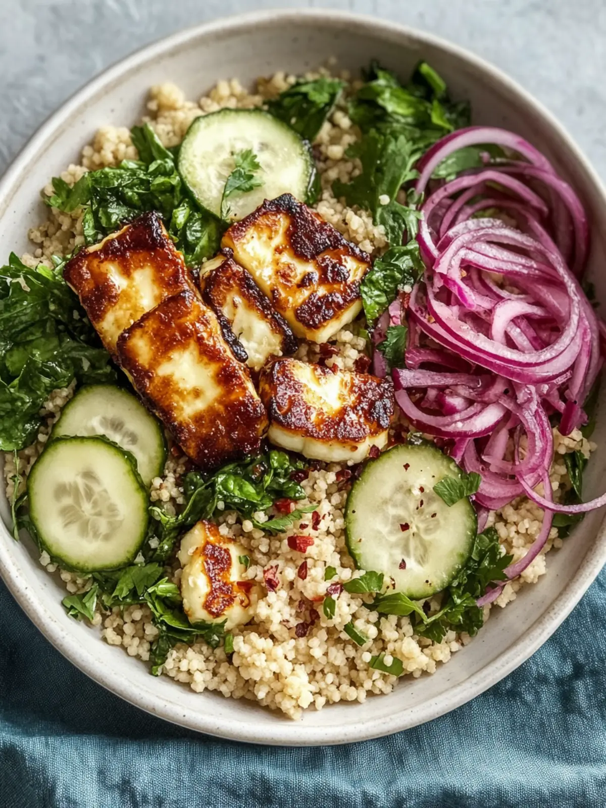 Sweet and Spicy Hot Honey Halloumi Couscous Salad Bliss Hot Honey Halloumi and Couscous Salad