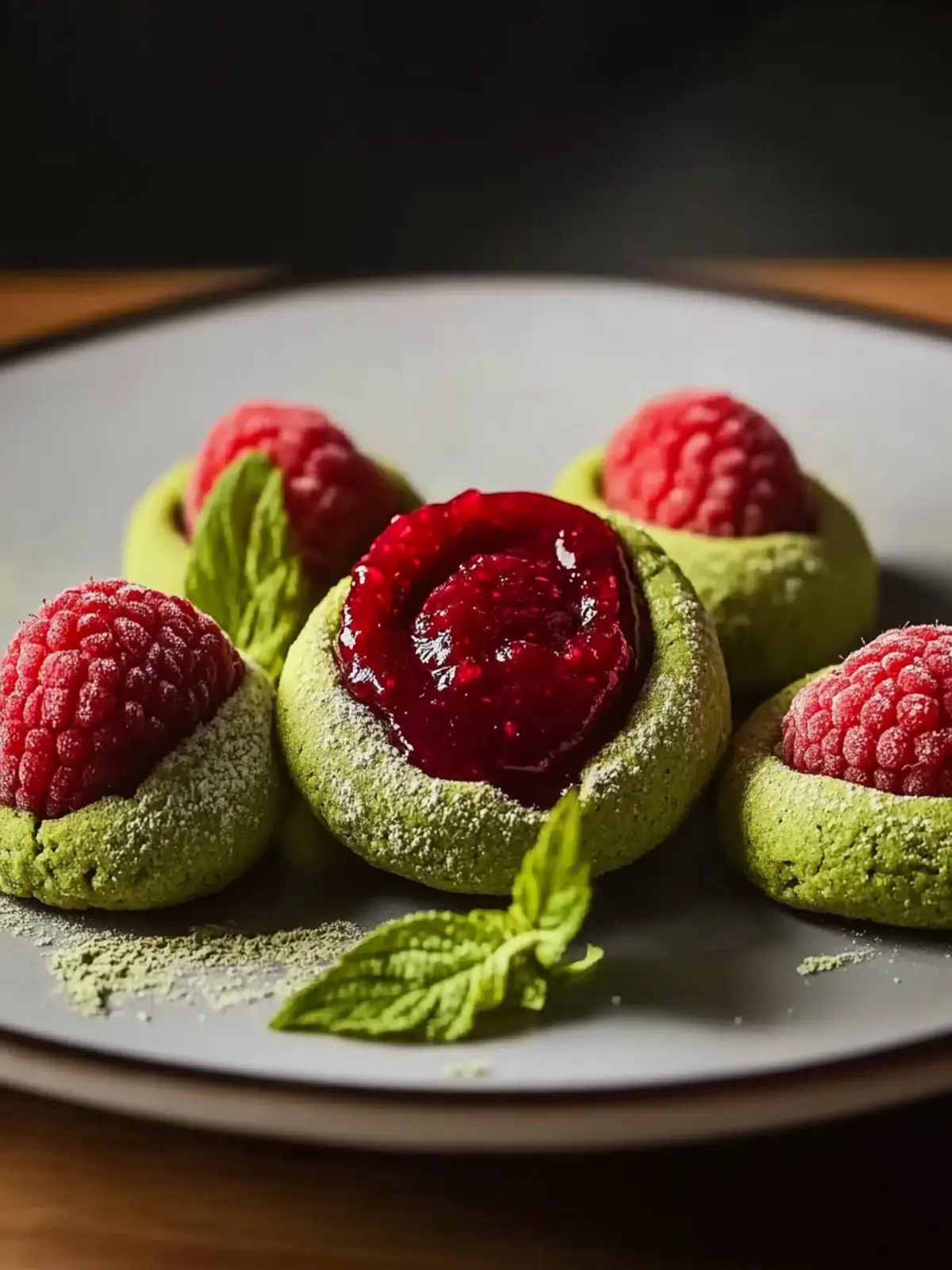 Matcha Thumbprint Cookies with Raspberry Chia Jam