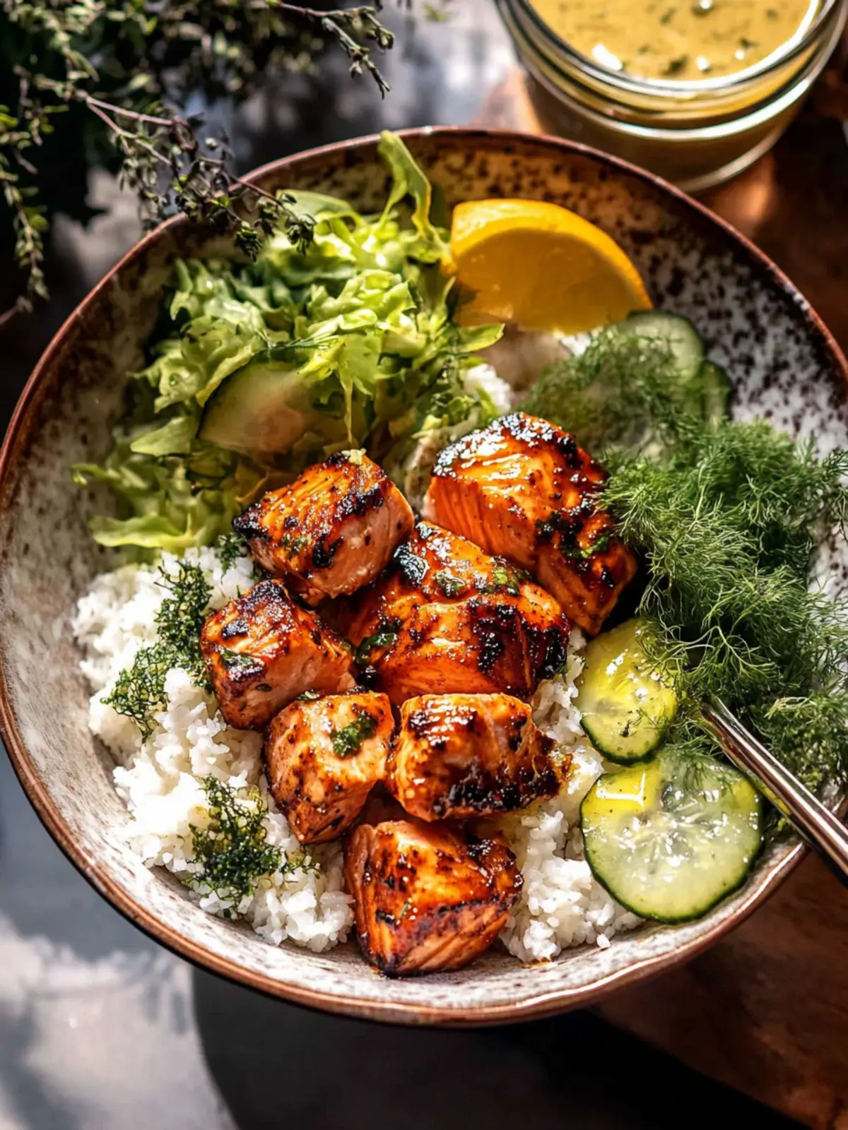 Spicy Honey Mustard Salmon Bowls