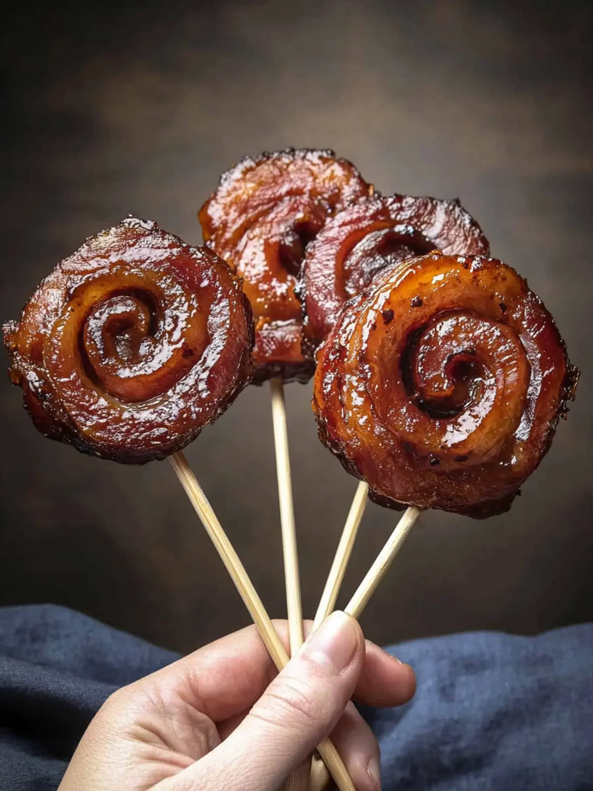 Smoked pork belly pinwheels with maple bourbon glaze