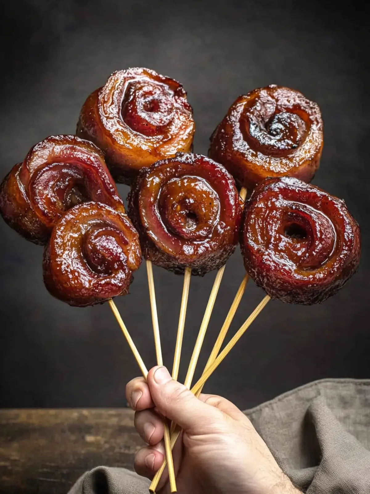 Smoked pork belly pinwheels with maple bourbon glaze