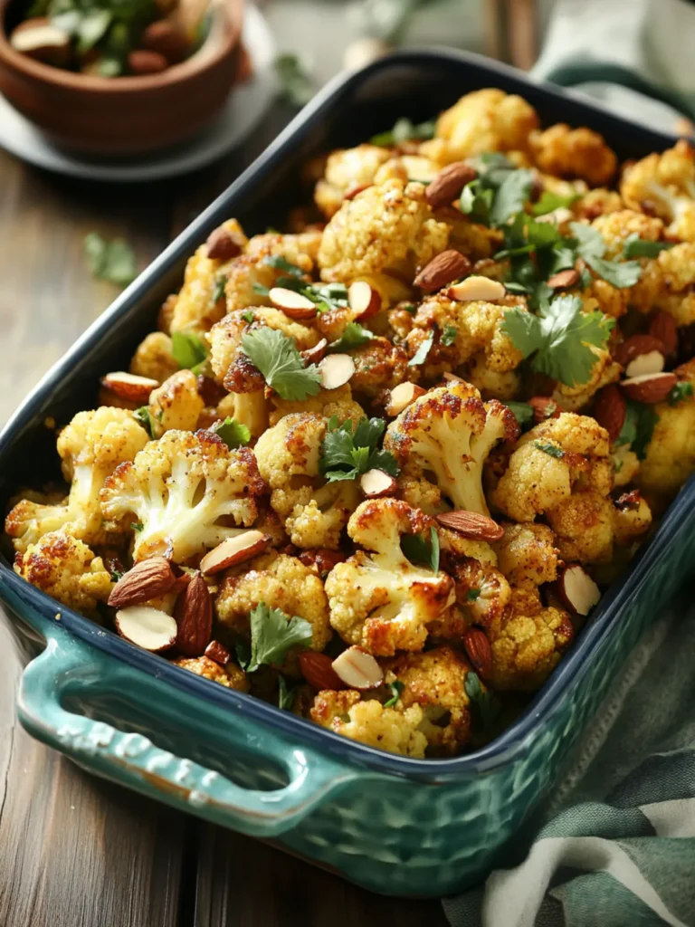 Honey Curry Roasted Cauliflower – With Spiced Almonds