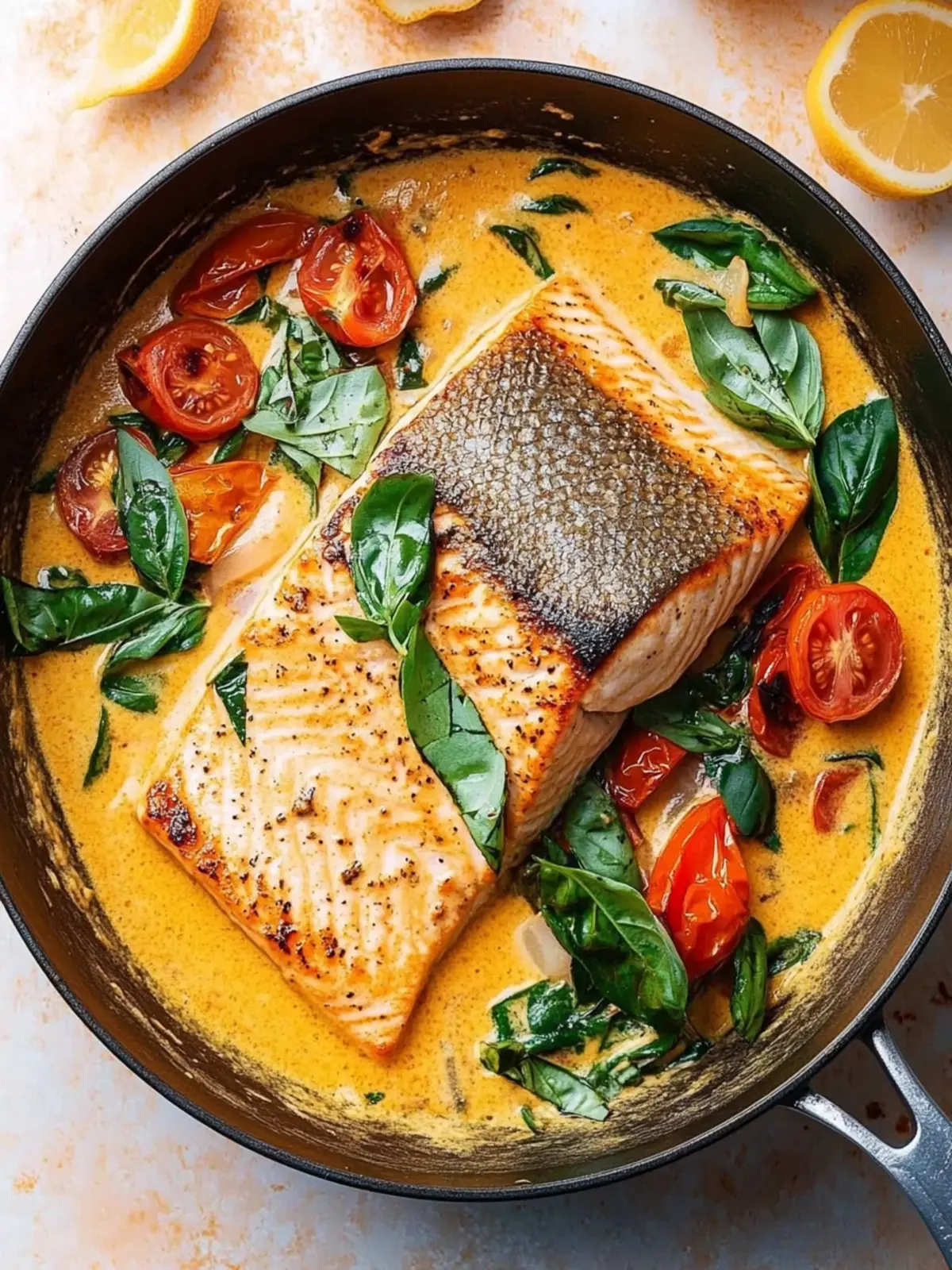 Creamy Tuscan Salmon with Tomatoes & Basil