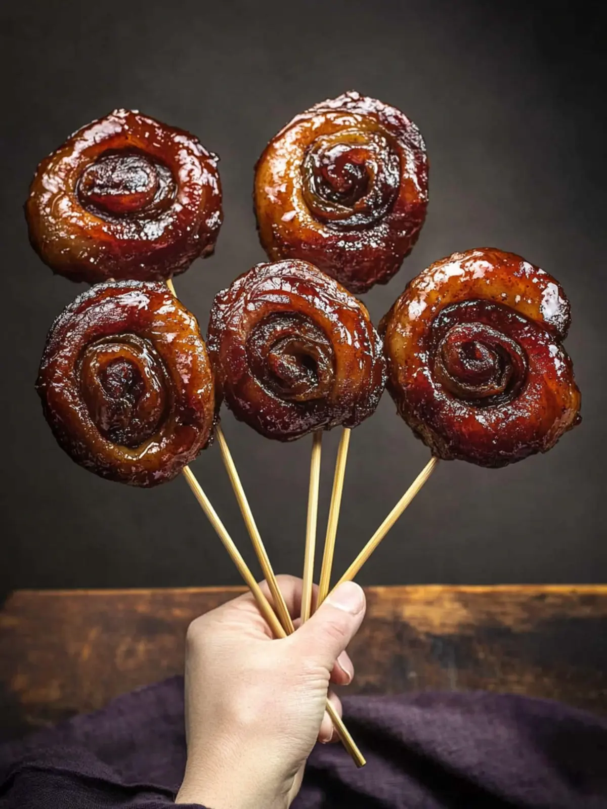 Smoked pork belly pinwheels with maple bourbon glaze