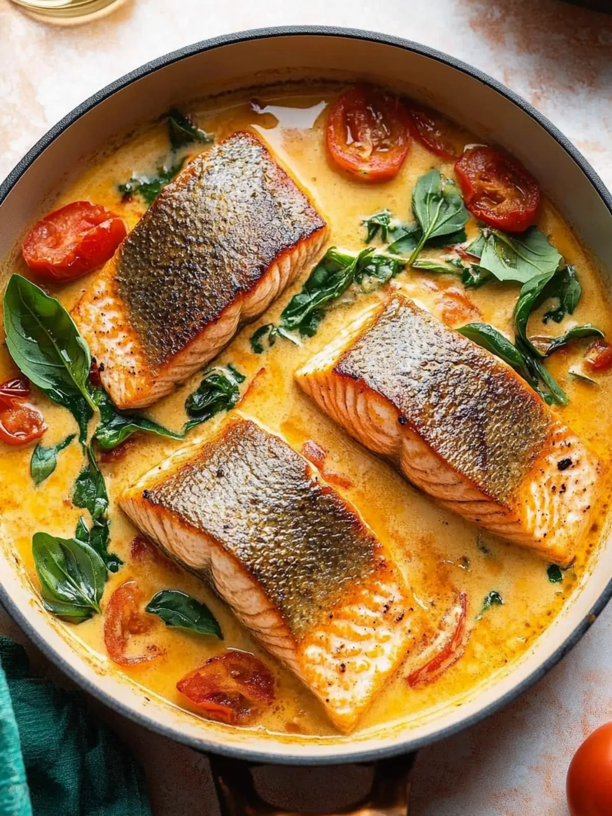 Creamy Tuscan Salmon with Tomatoes & Basil