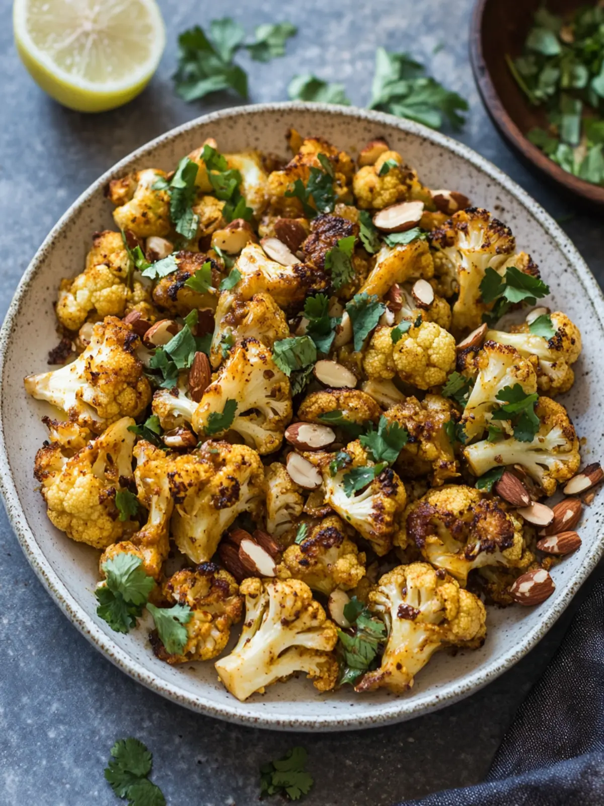 Honey Curry Roasted Cauliflower – With Spiced Almonds