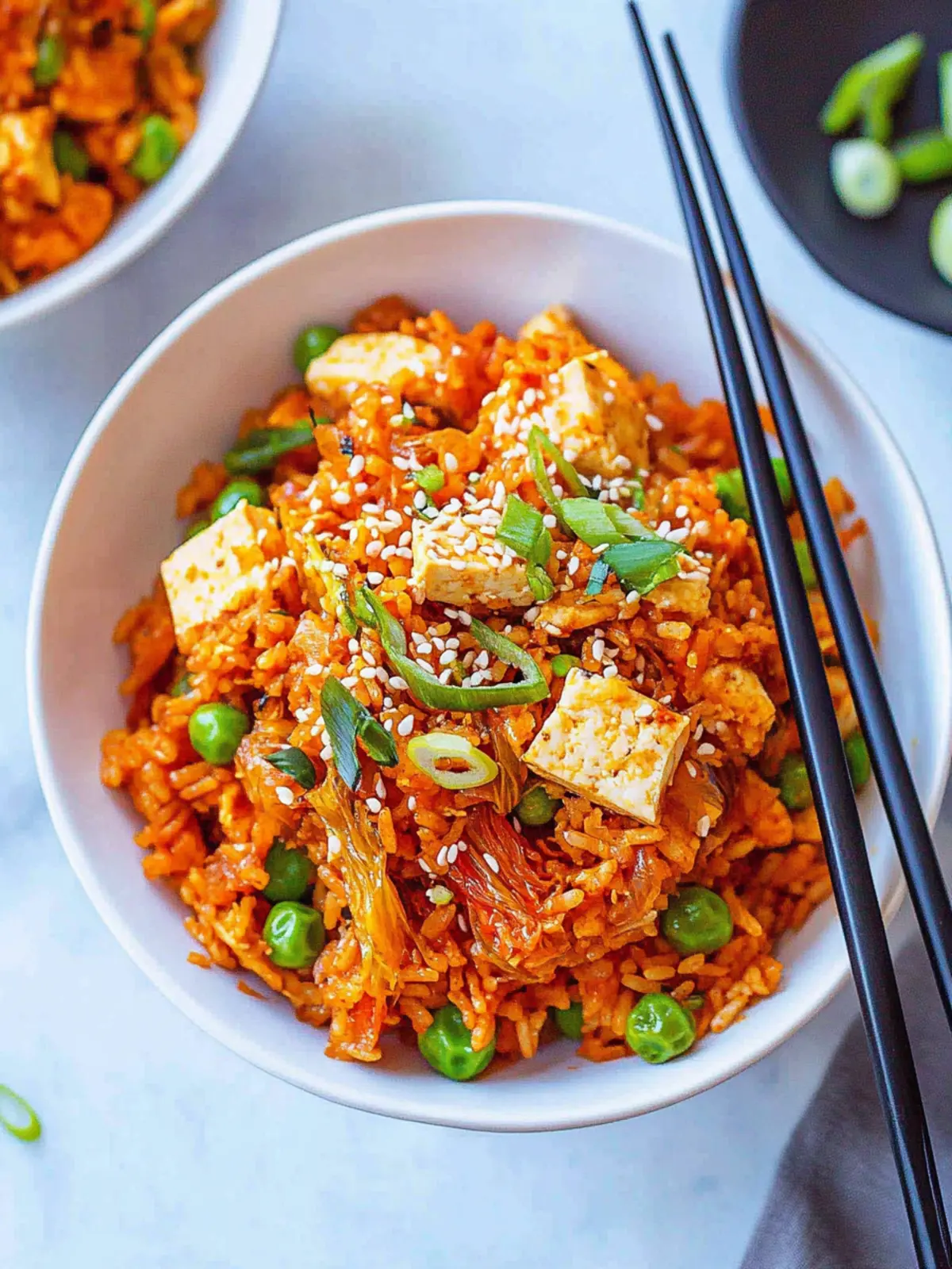 Easy Vegan Kimchi Fried Rice with Tofu and Peas