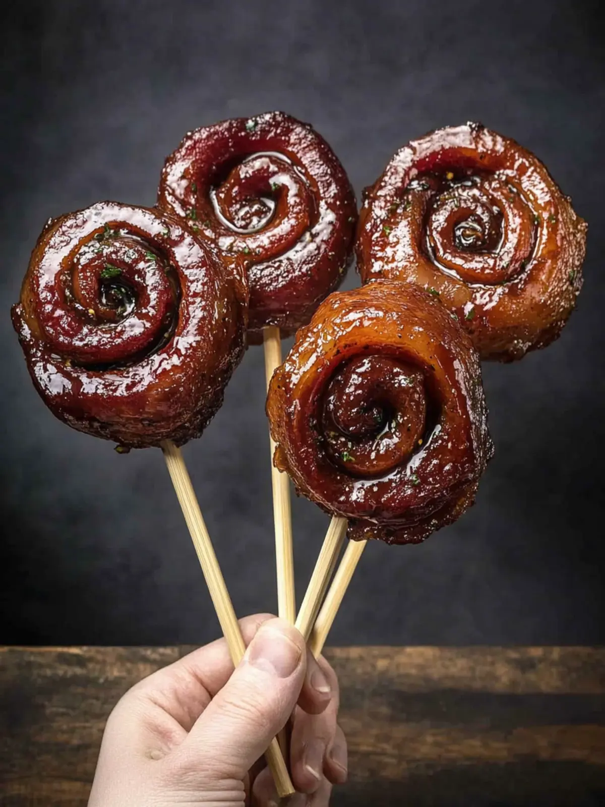 Smoked pork belly pinwheels with maple bourbon glaze