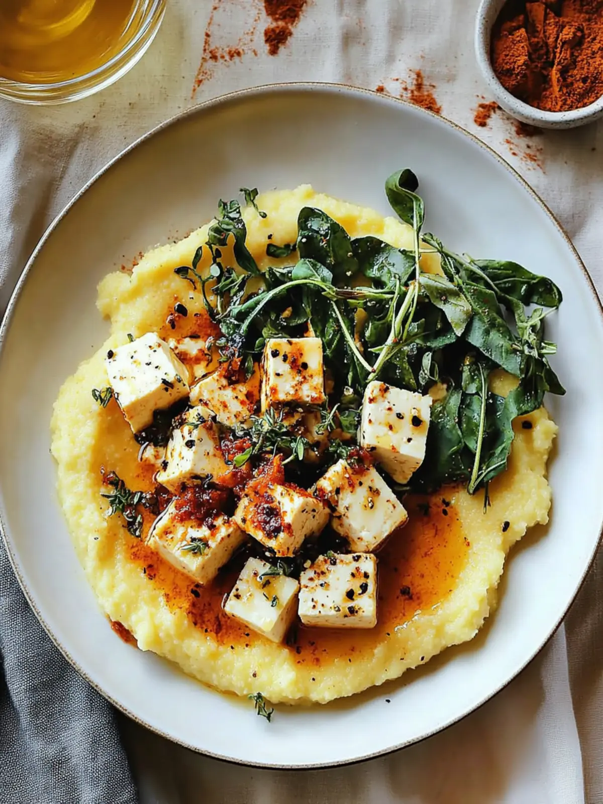 Vegan Cacio E Pepe Polenta with Spicy Tofu