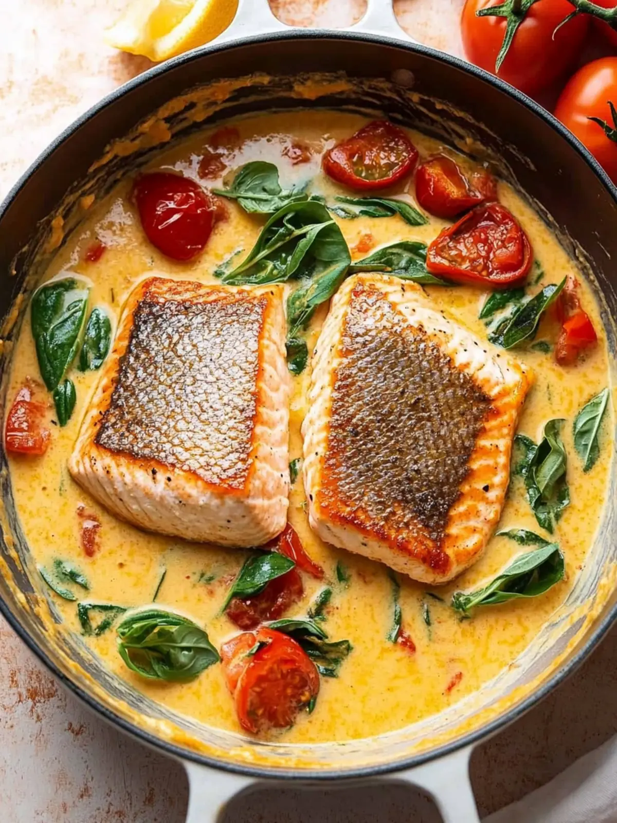 Creamy Tuscan Salmon with Tomatoes & Basil