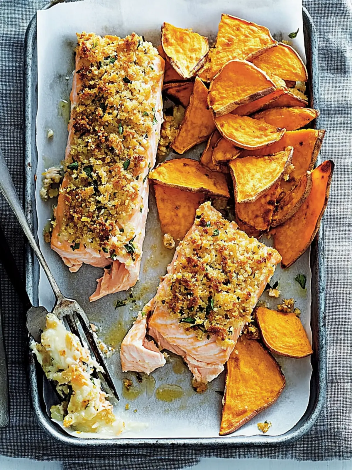 crumbed salmon with sweet potato chips