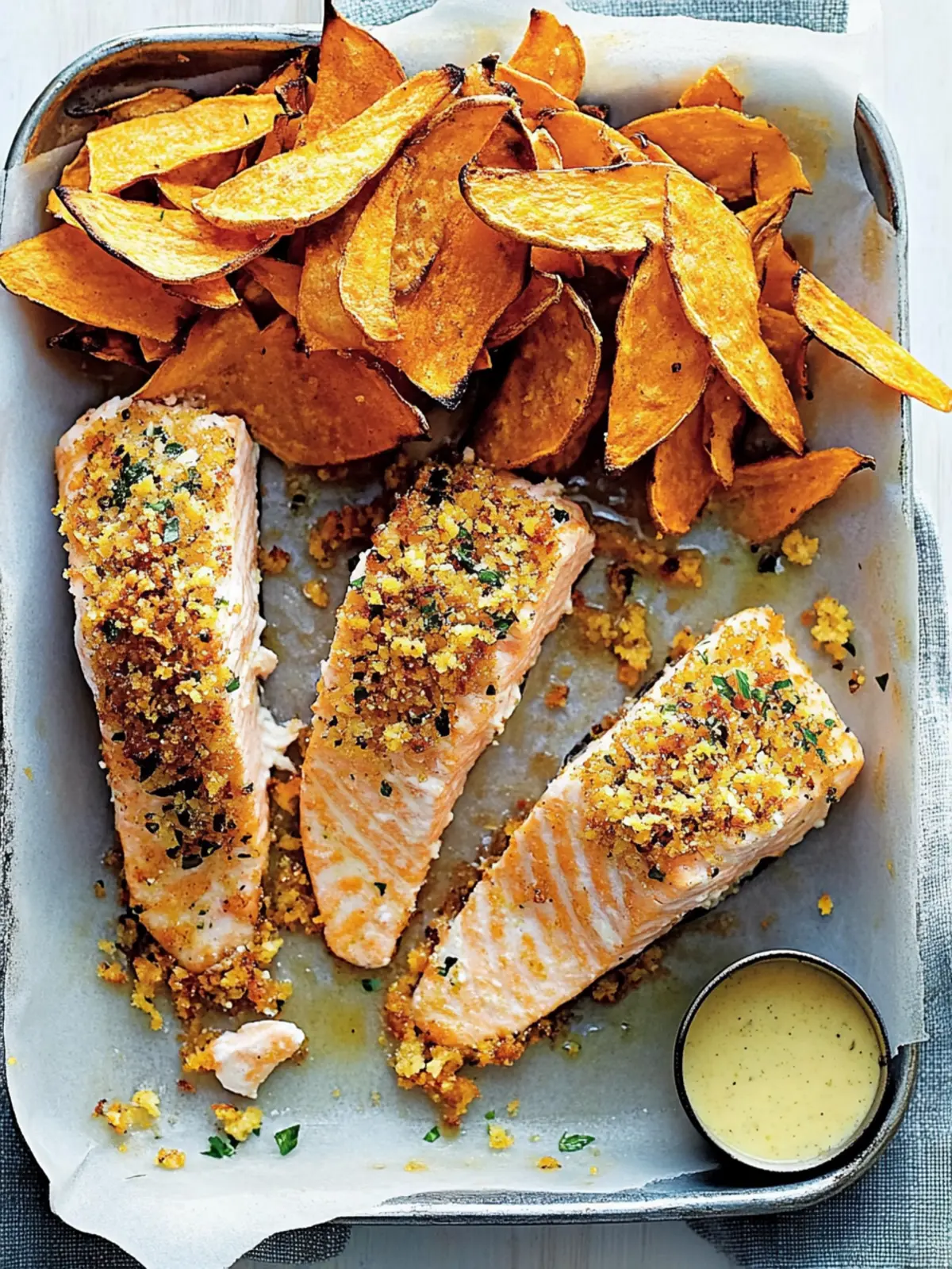 crumbed salmon with sweet potato chips