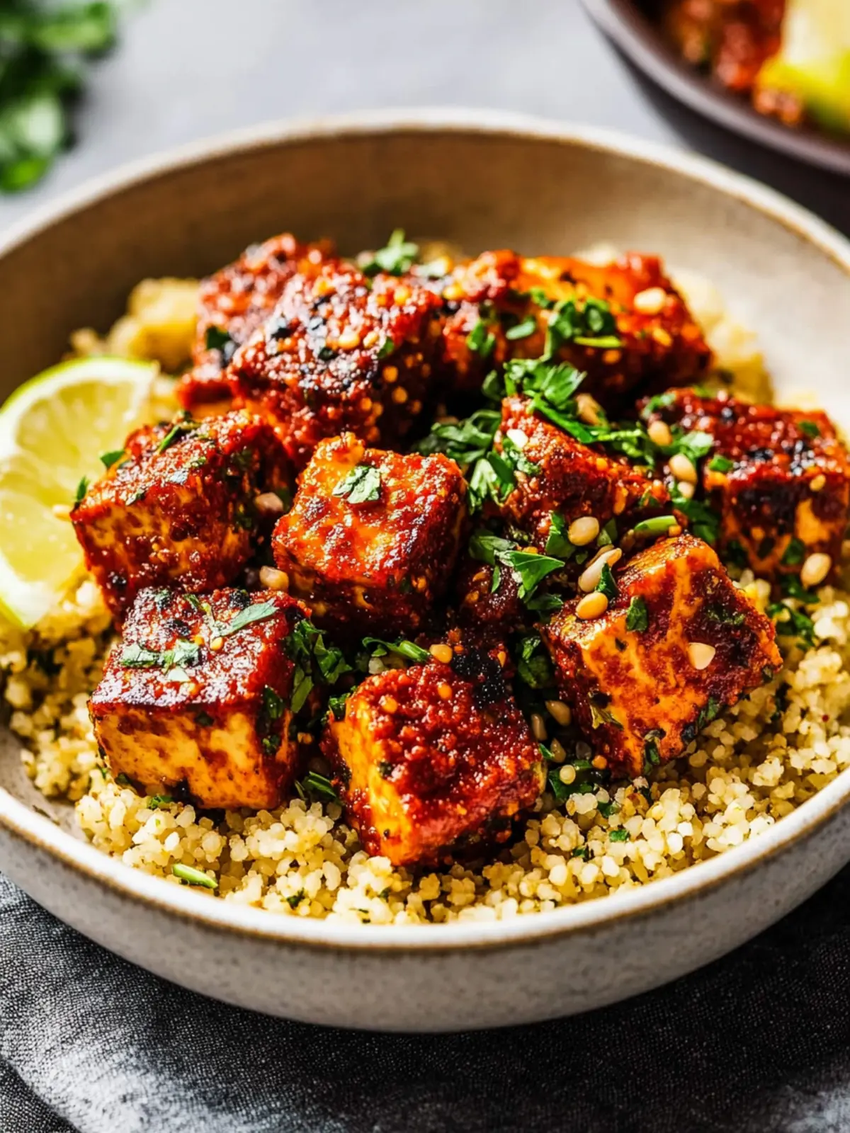 Harissa tofu with herby couscous