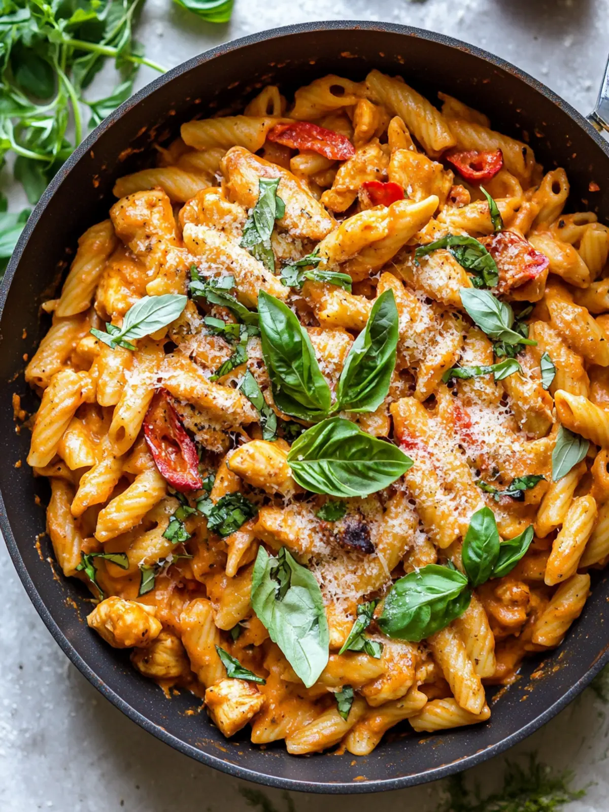 One Pot Creamy Roasted Red Pepper Chicken Pasta