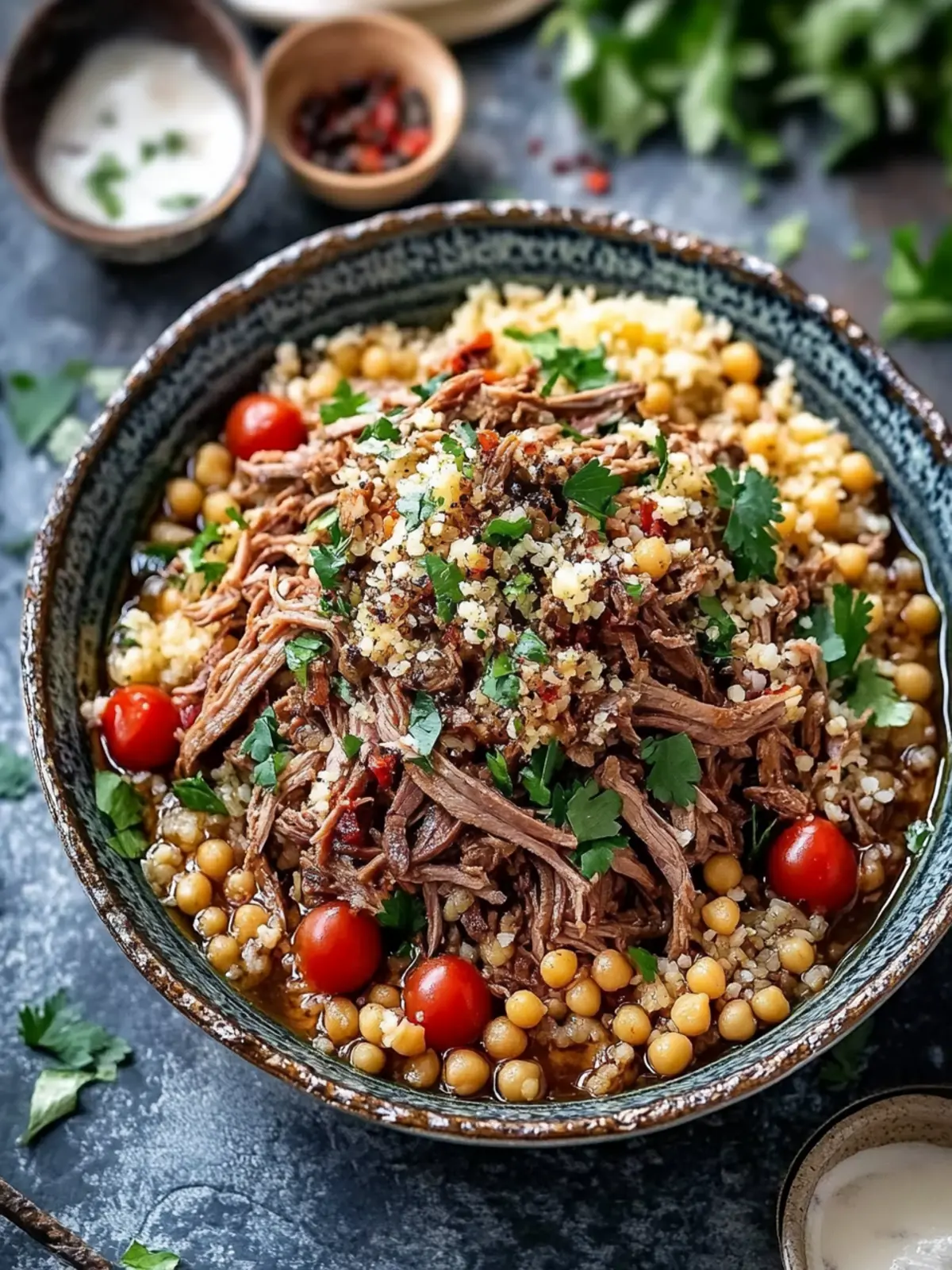 Eastern Shredded Lamb with Chickpea Pilaf