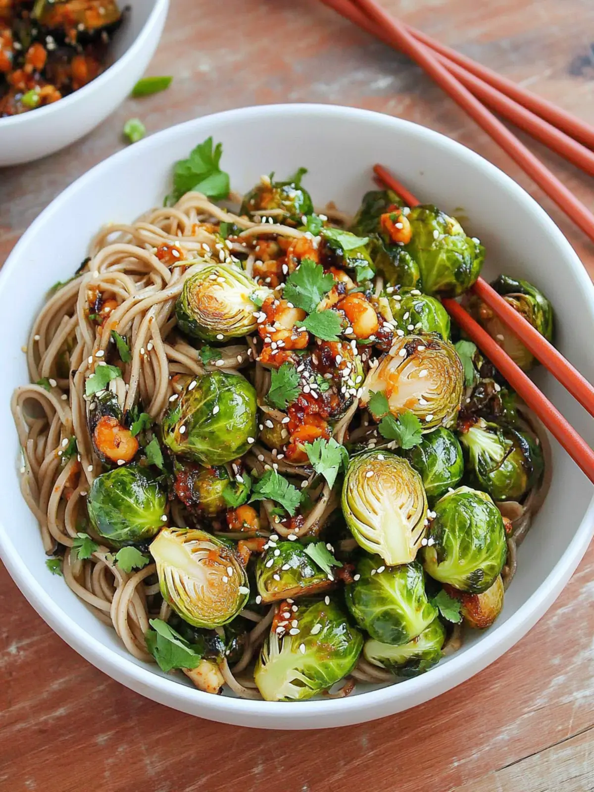 Vegan Togarashi Brussels Sprouts with Soba Noodle Salad