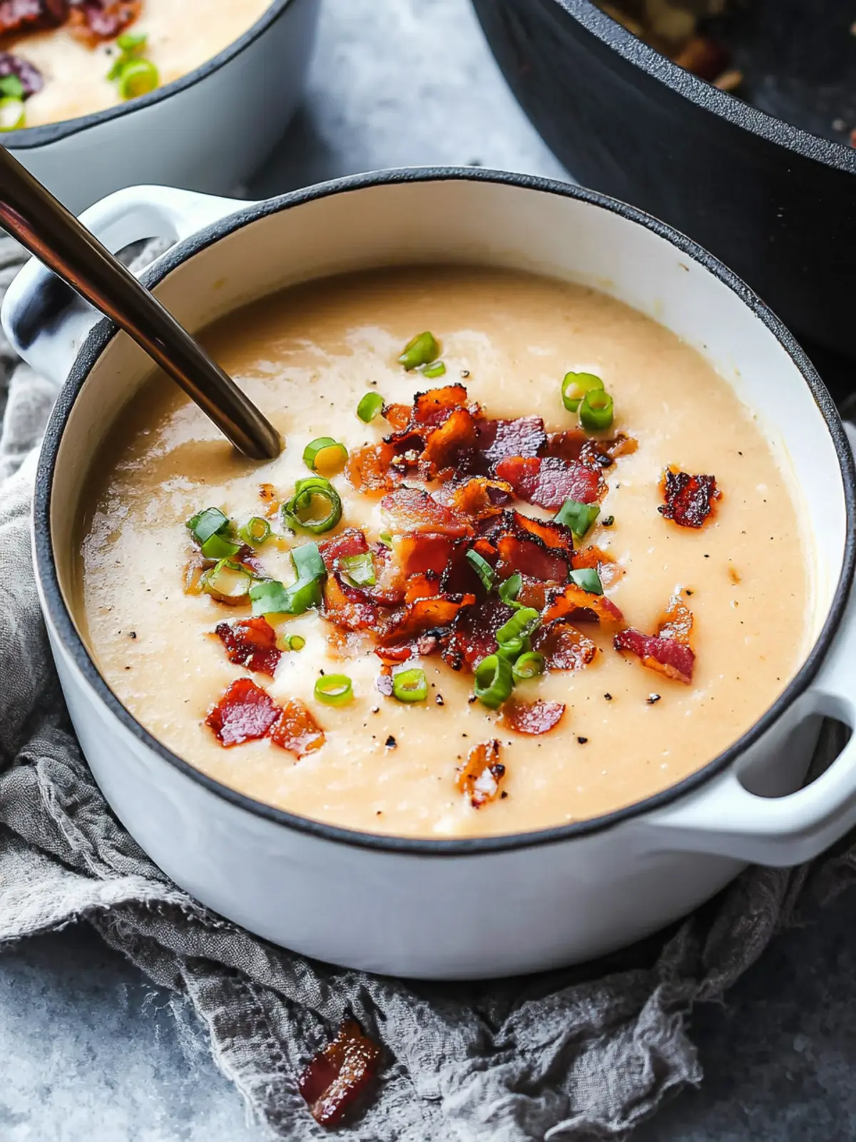 Cheddar & Gouda Apple Soup with Candied Maple Bacon