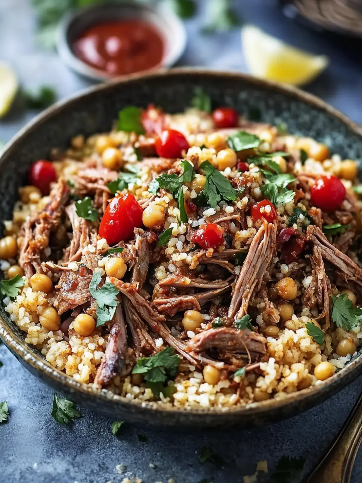 Eastern Shredded Lamb with Chickpea Pilaf