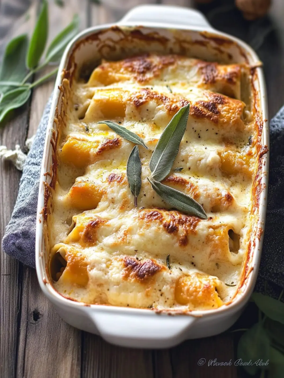 Butternut squash Cannelloni with Walnut-Sage Béchamel Sauce