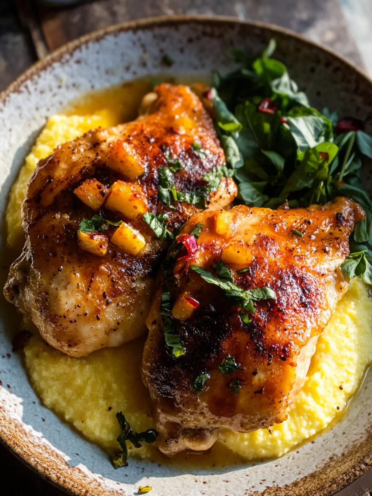 Spicy Maple Glazed Chicken with Cheddar Polenta