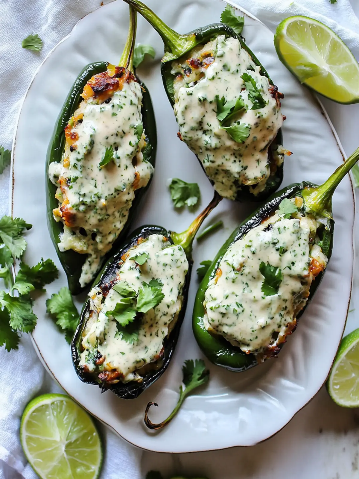 Stuffed Poblano Peppers with Cilantro Lime Crema