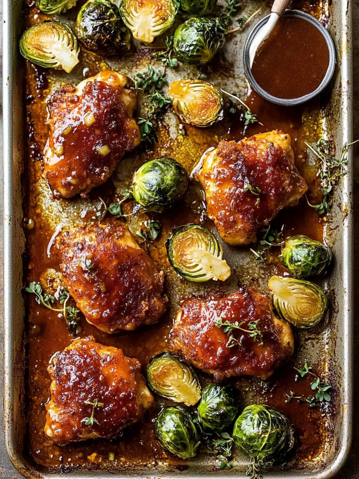 Sheet Pan Hot Honey Mustard Chicken and Crispy Brussels Sprouts