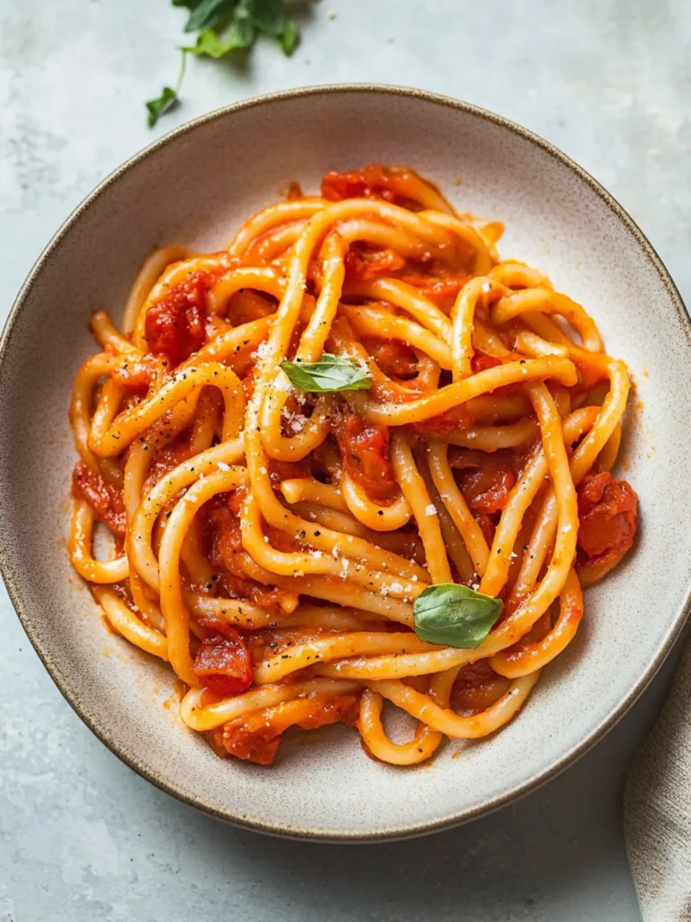 Pici all’Aglione (Pici Pasta with Garlic Tomato Sauce)