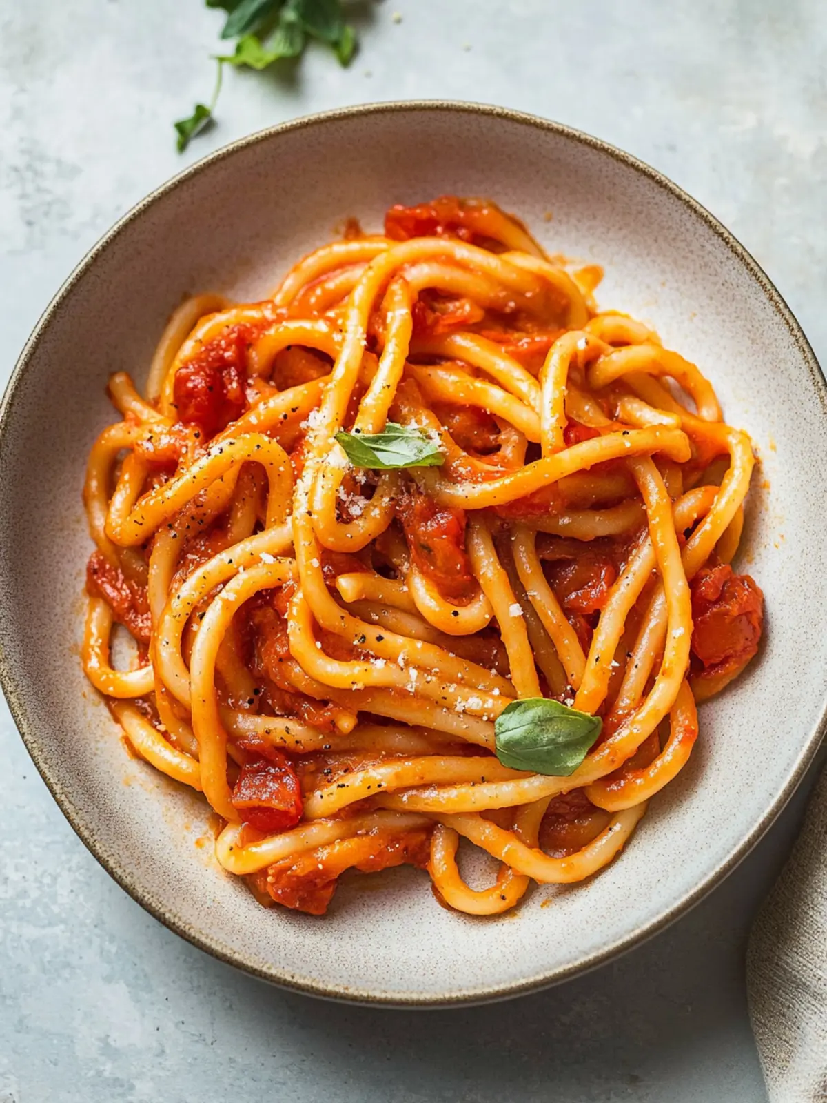 Pici all’Aglione (Pici Pasta with Garlic Tomato Sauce)