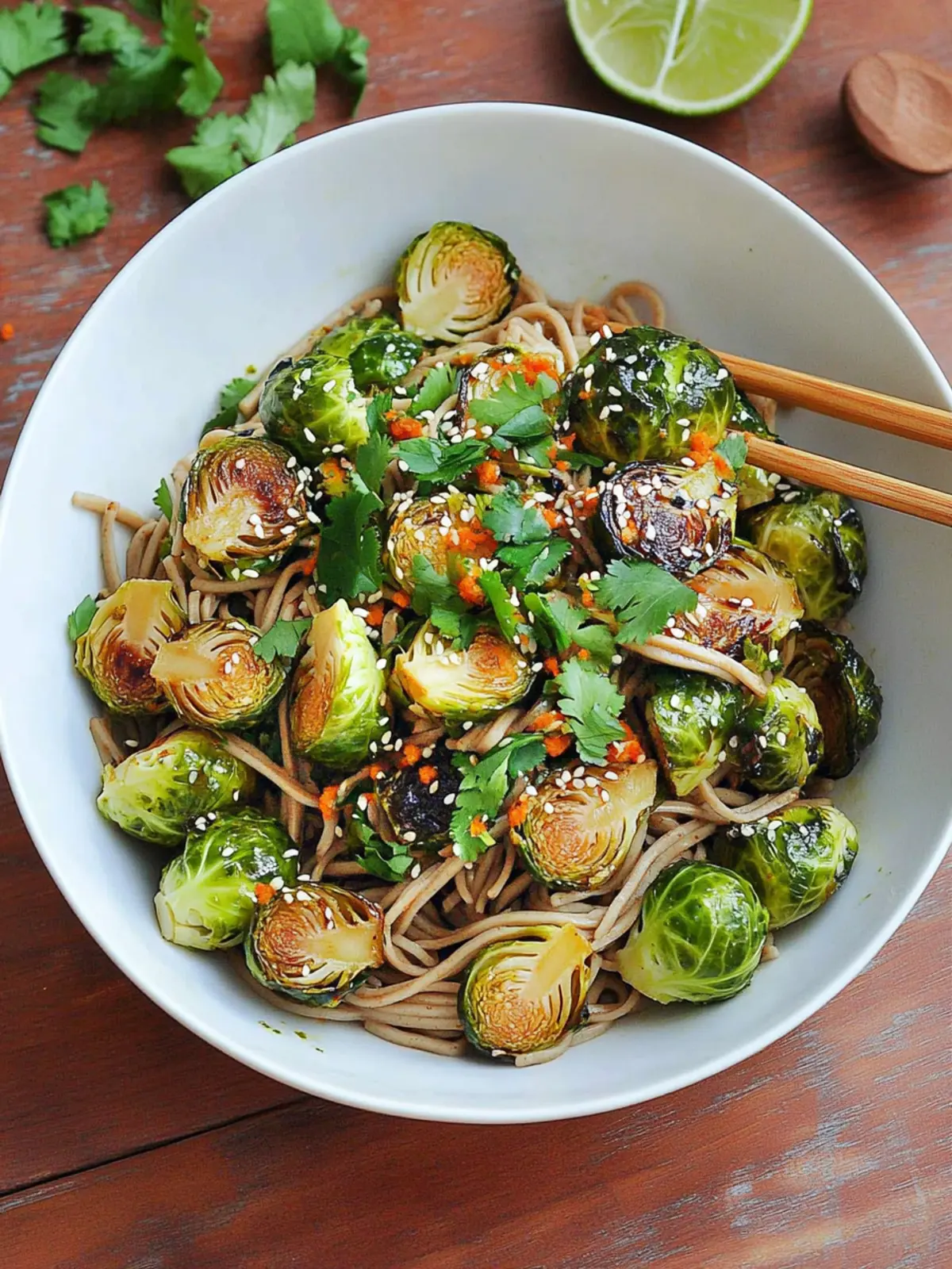 Vegan Togarashi Brussels Sprouts with Soba Noodle Salad