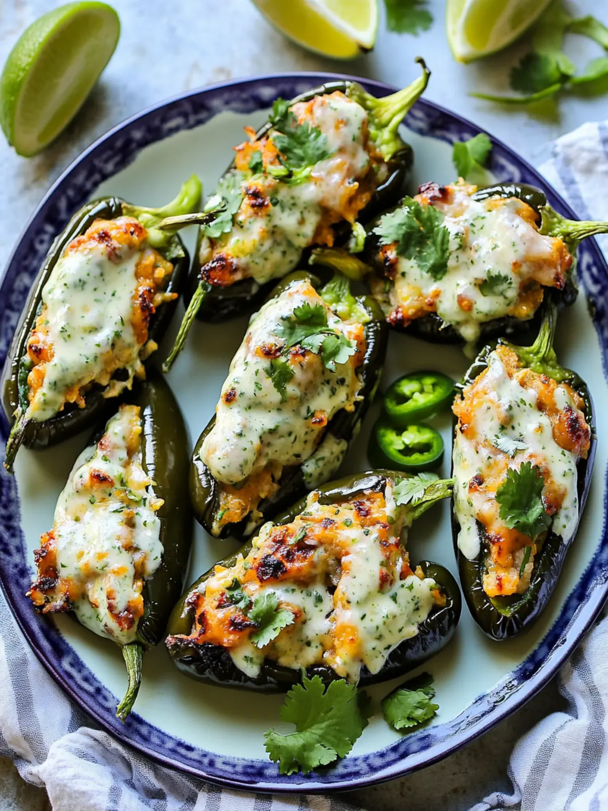 Stuffed Poblano Peppers with Cilantro Lime Crema