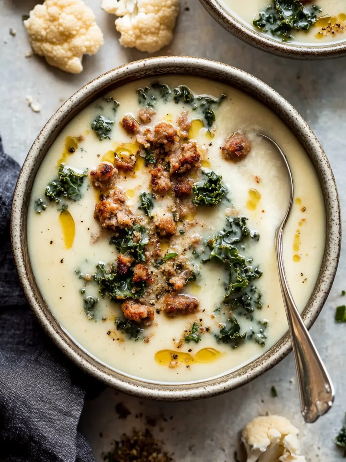 Cauliflower Sausage Kale Soup