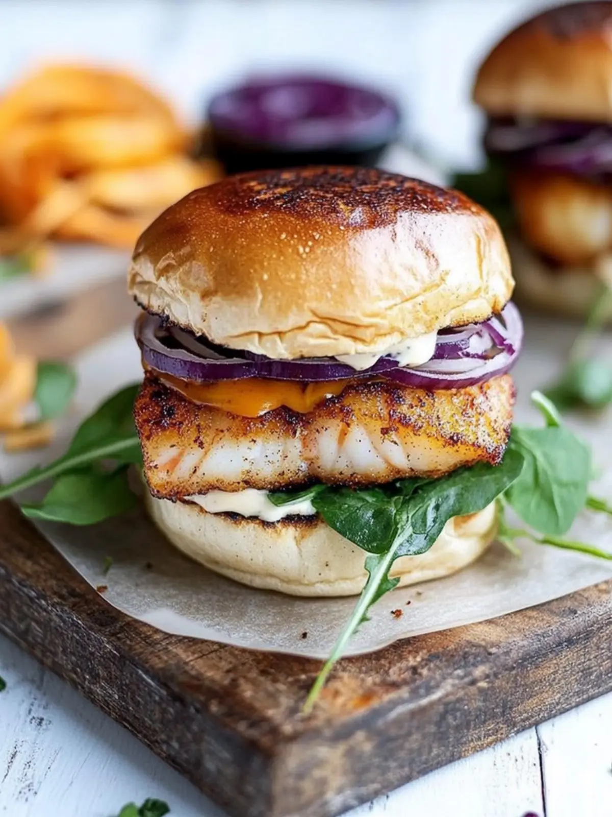Blackened Fish Burger + Sriracha Mayo