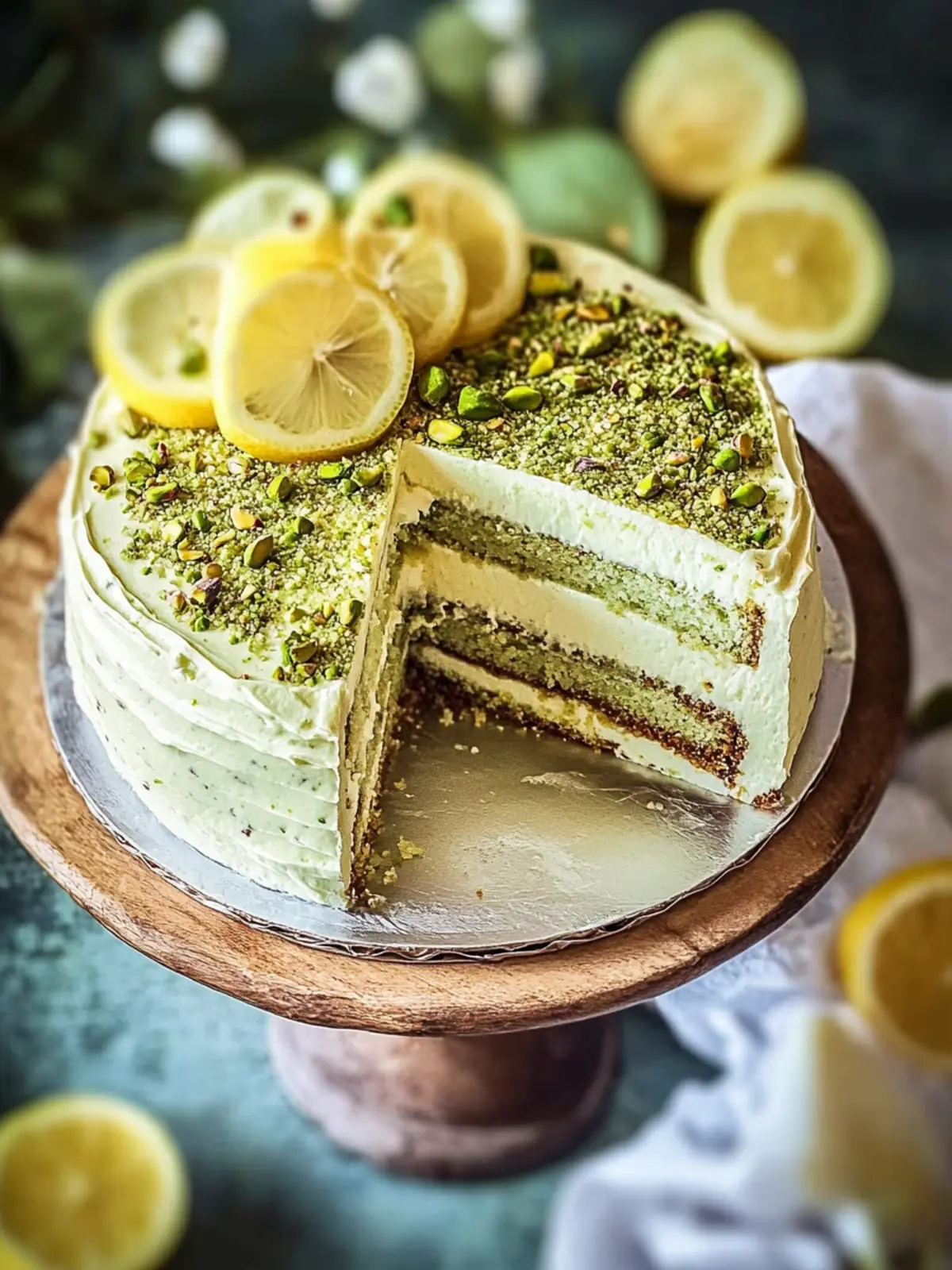 Lemon Pistachio Cake with Pistachio Cream Filling