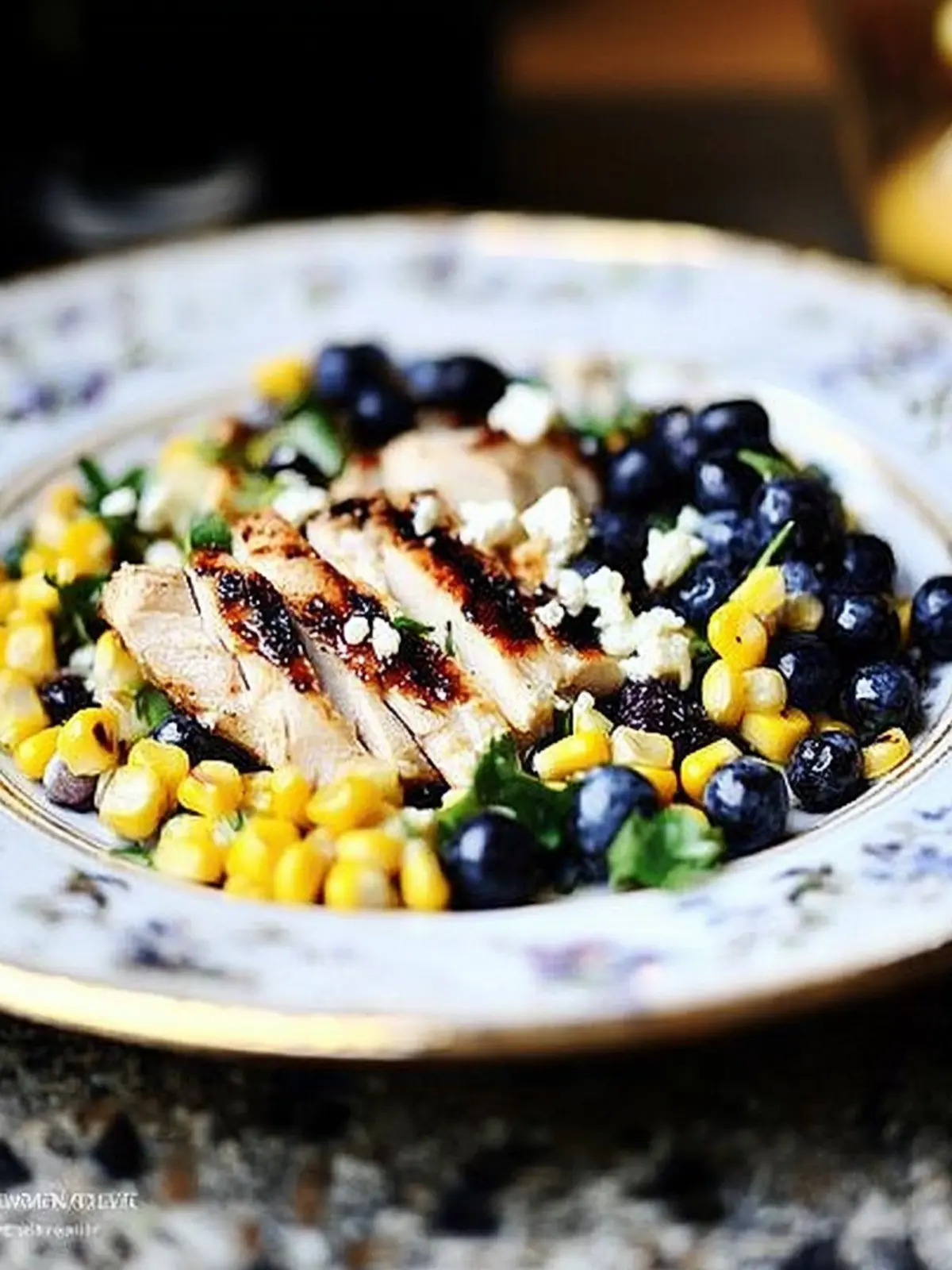 Grilled Chicken Salad with Feta, Fresh Corn, and Blueberries