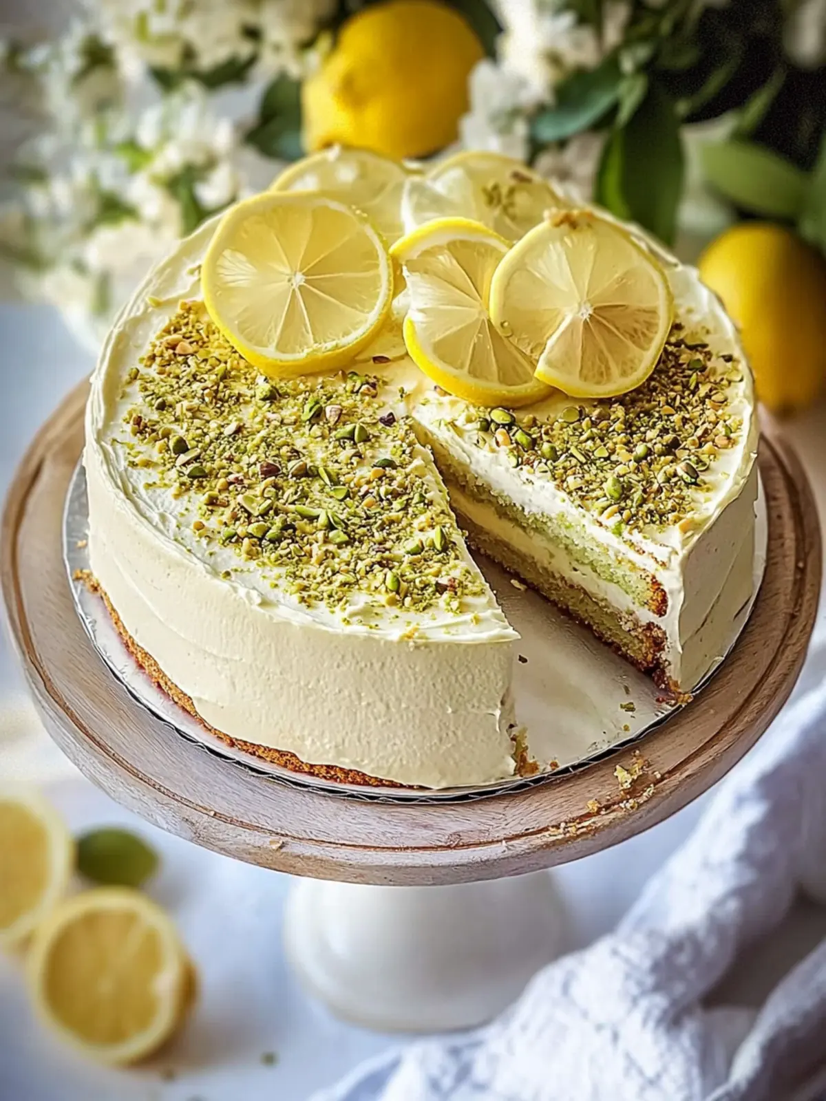 Lemon Pistachio Cake with Pistachio Cream Filling