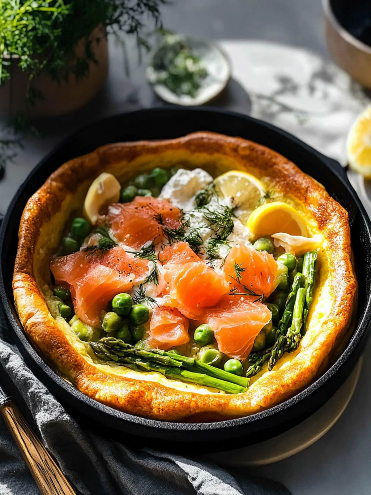 Savory Dutch Baby with Smoked Salmon & Asparagus