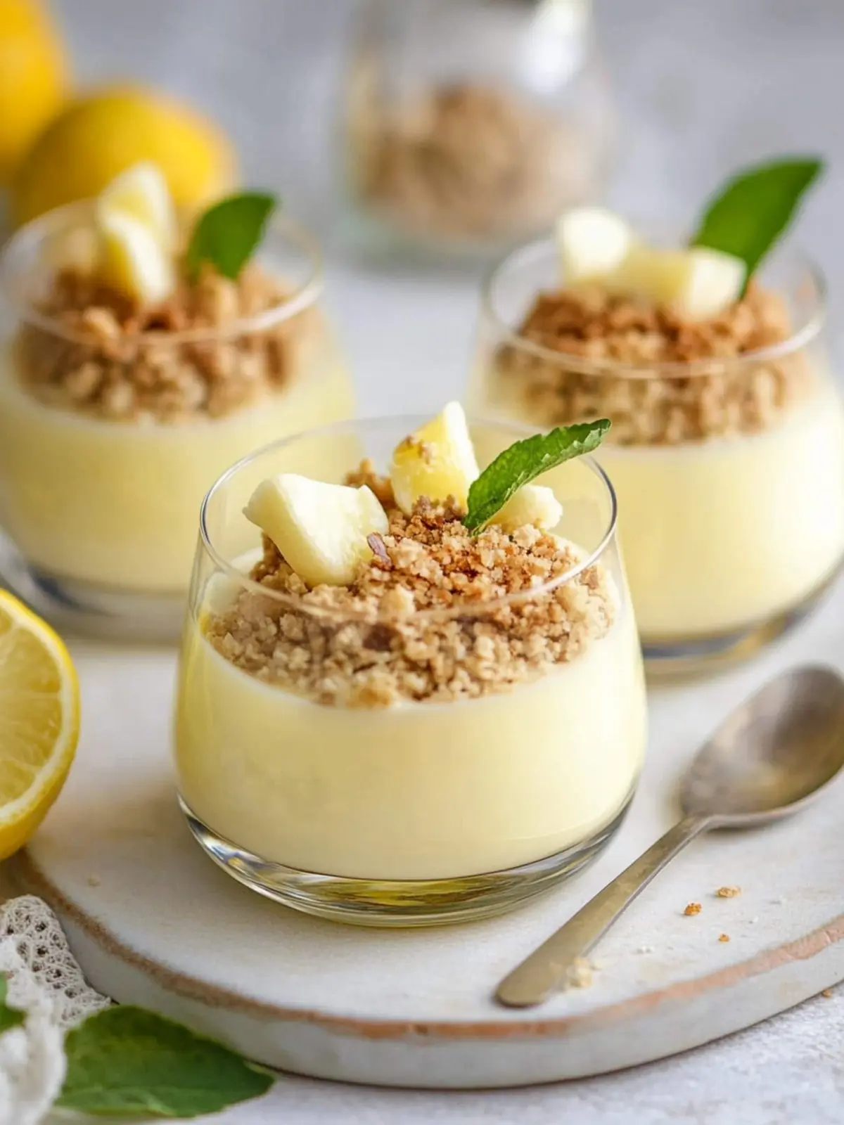 Lemon Yuzu Posset with White Chocolate Crumble