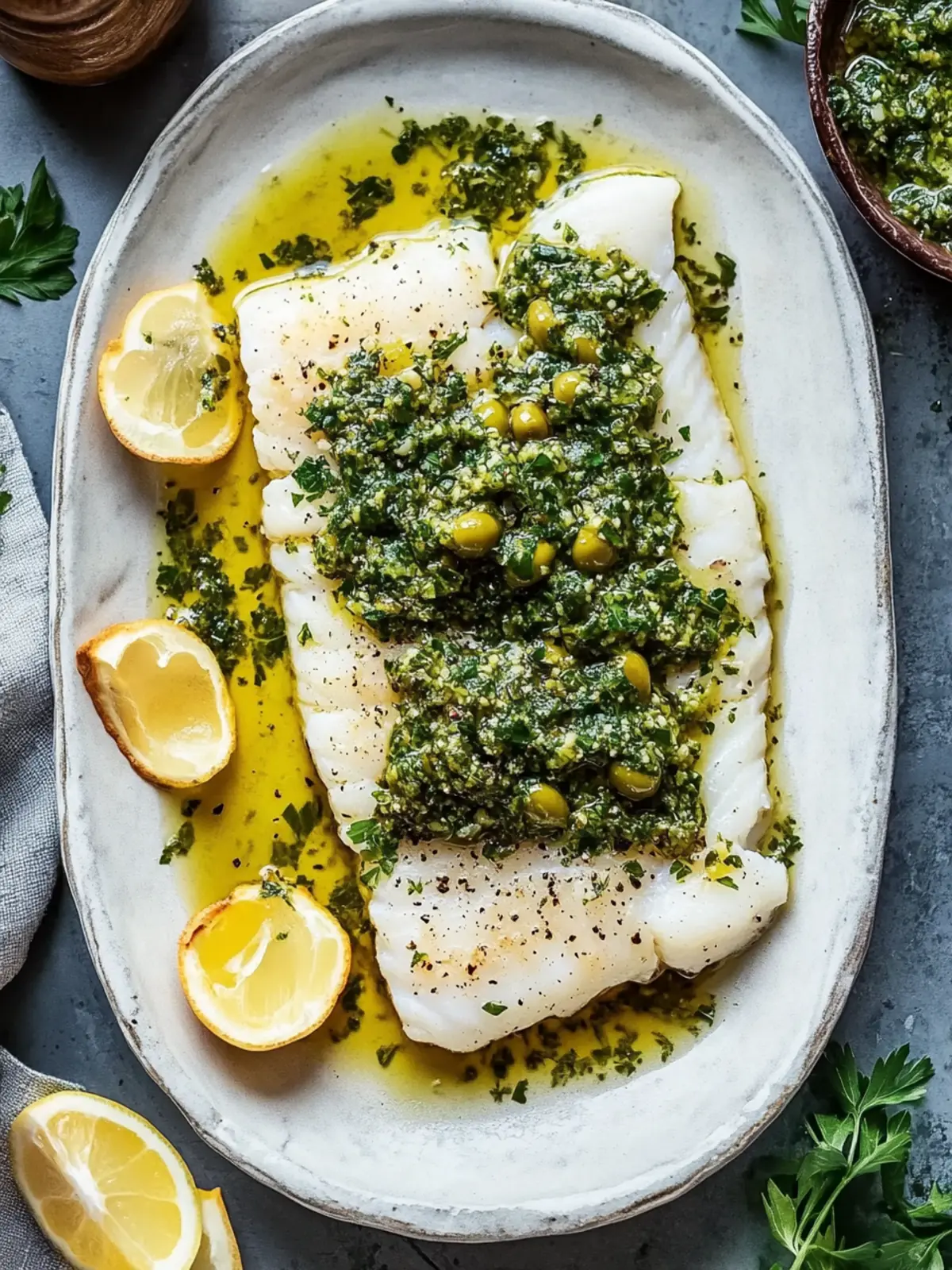 Baked Cod with Parsley Olive Tapenade