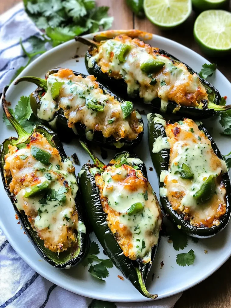 Stuffed Poblano Peppers with Cilantro Lime Crema