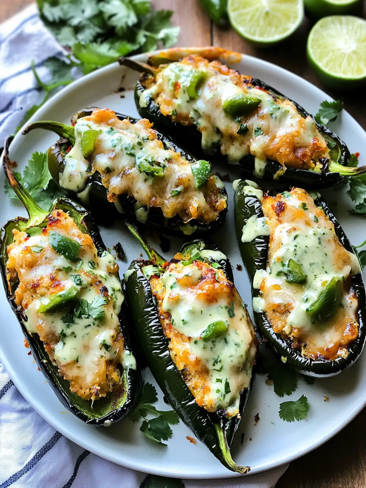 Stuffed Poblano Peppers with Cilantro Lime Crema
