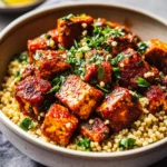 Harissa tofu with herby couscous