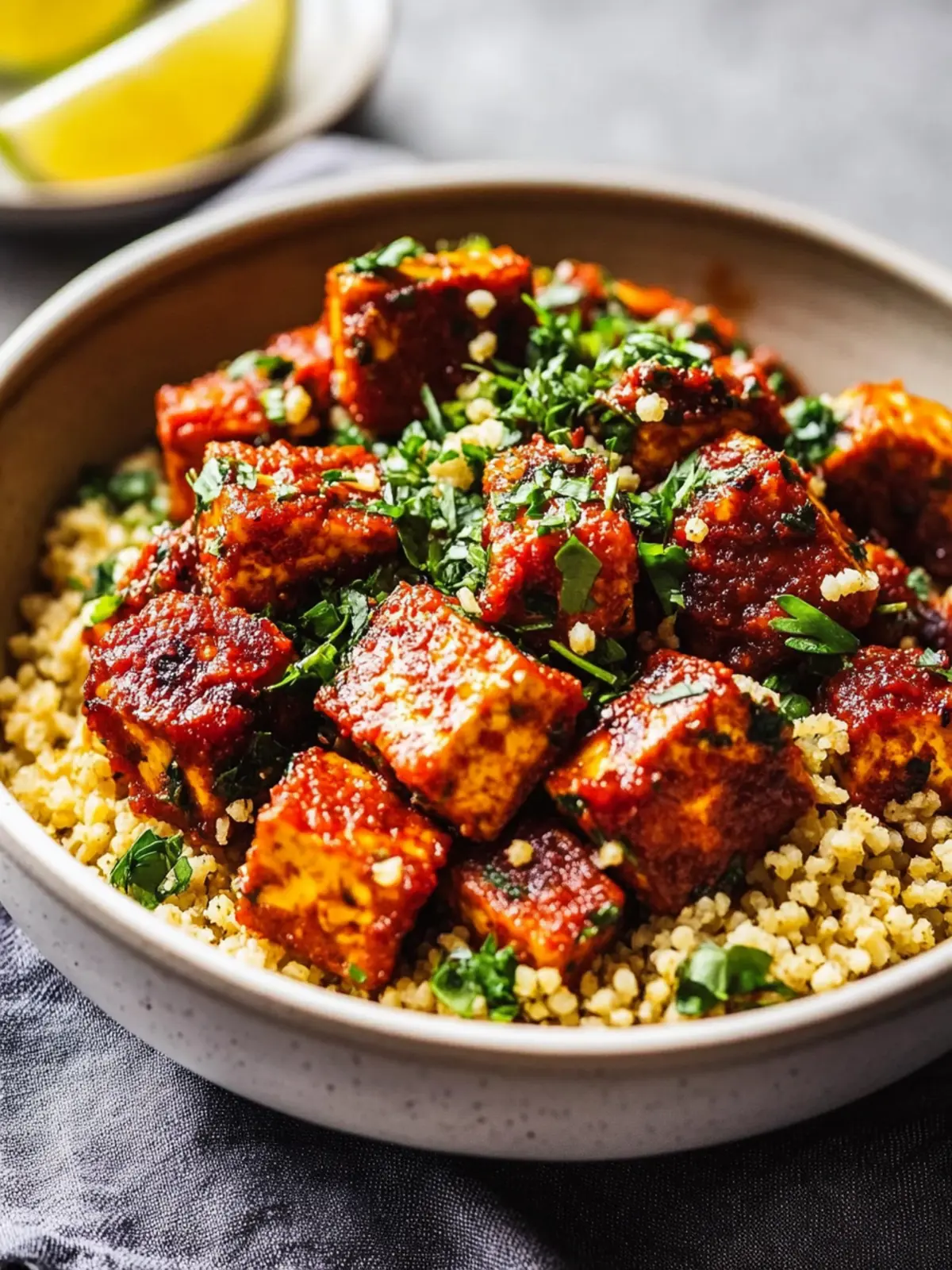 Harissa tofu with herby couscous
