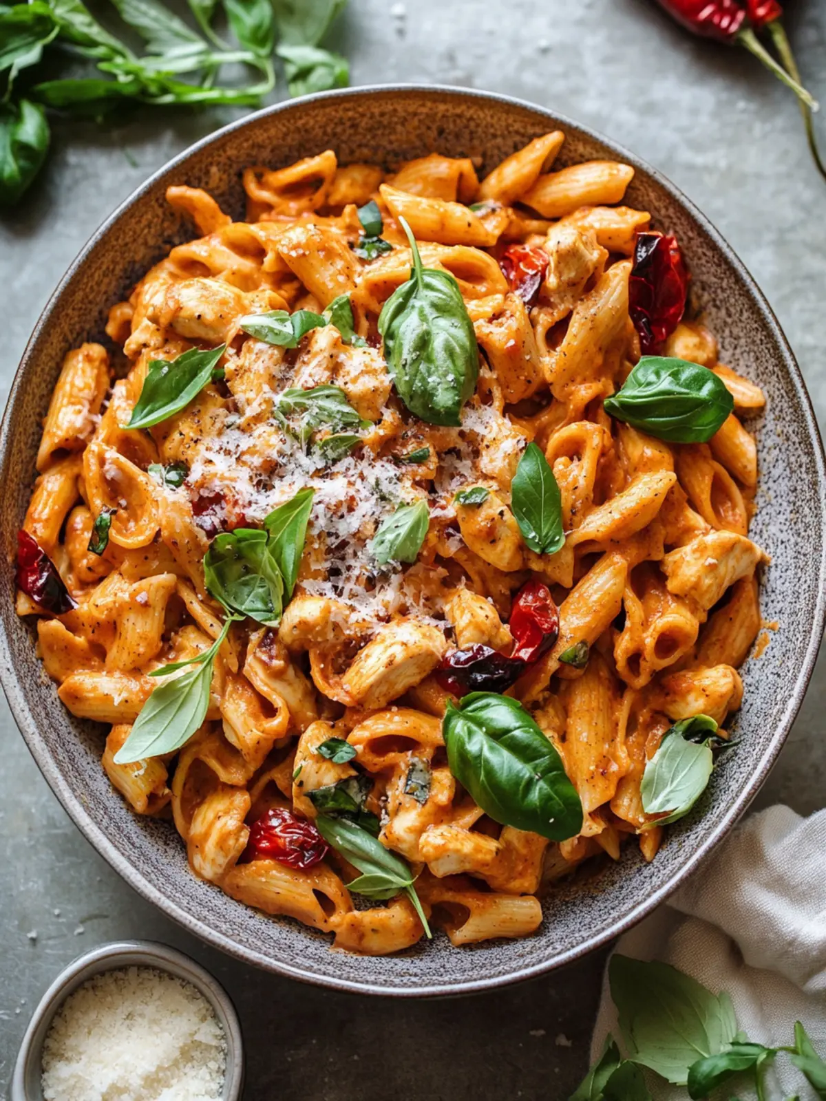 One Pot Creamy Roasted Red Pepper Chicken Pasta