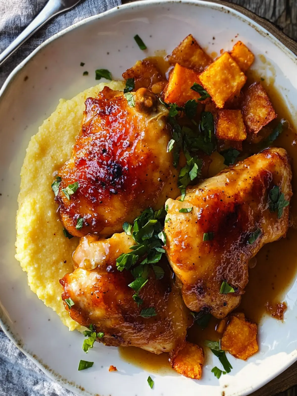 Spicy Maple Glazed Chicken with Cheddar Polenta