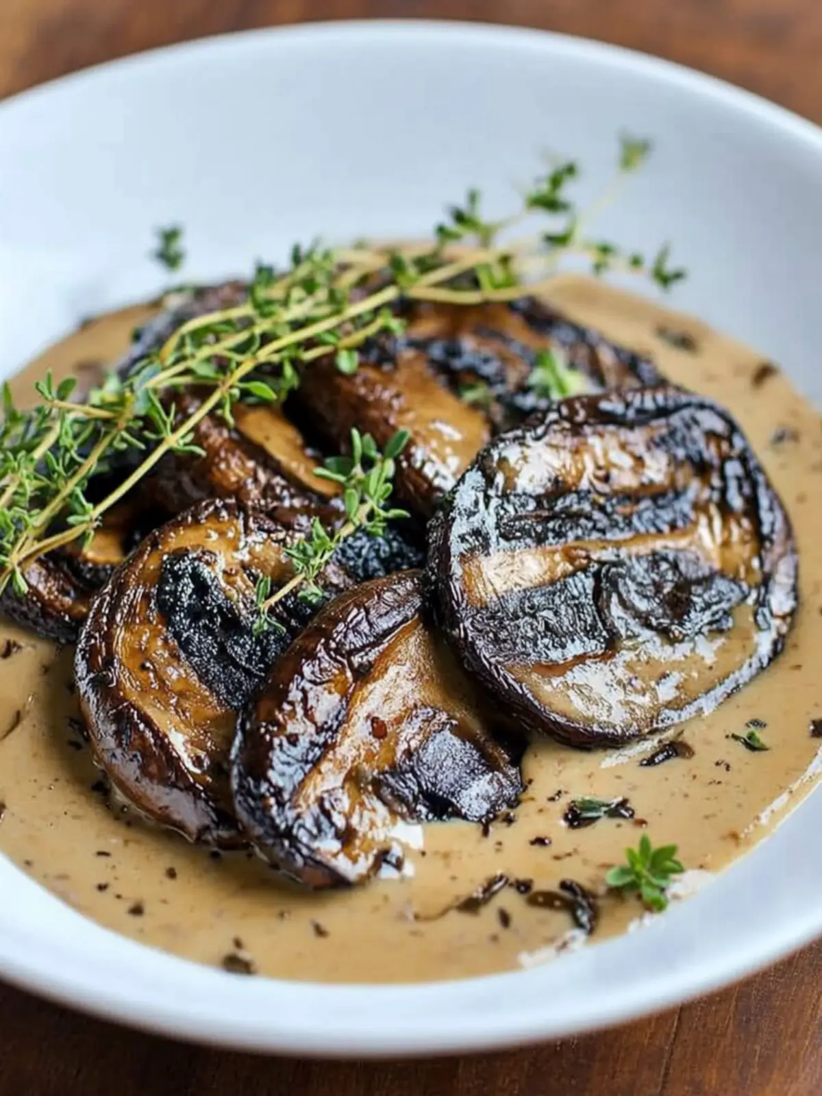 Grilled Portobello Mushroom in a Porcini Cream Sauce
