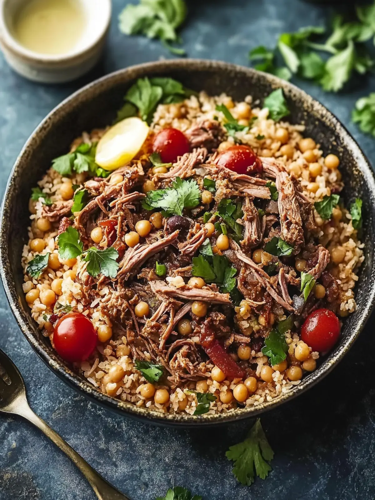 Eastern Shredded Lamb with Chickpea Pilaf