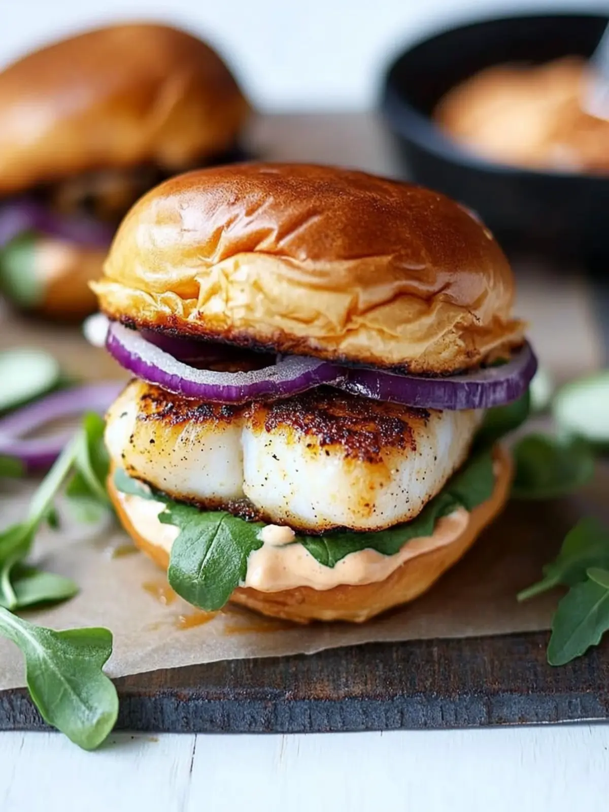 Blackened Fish Burger + Sriracha Mayo