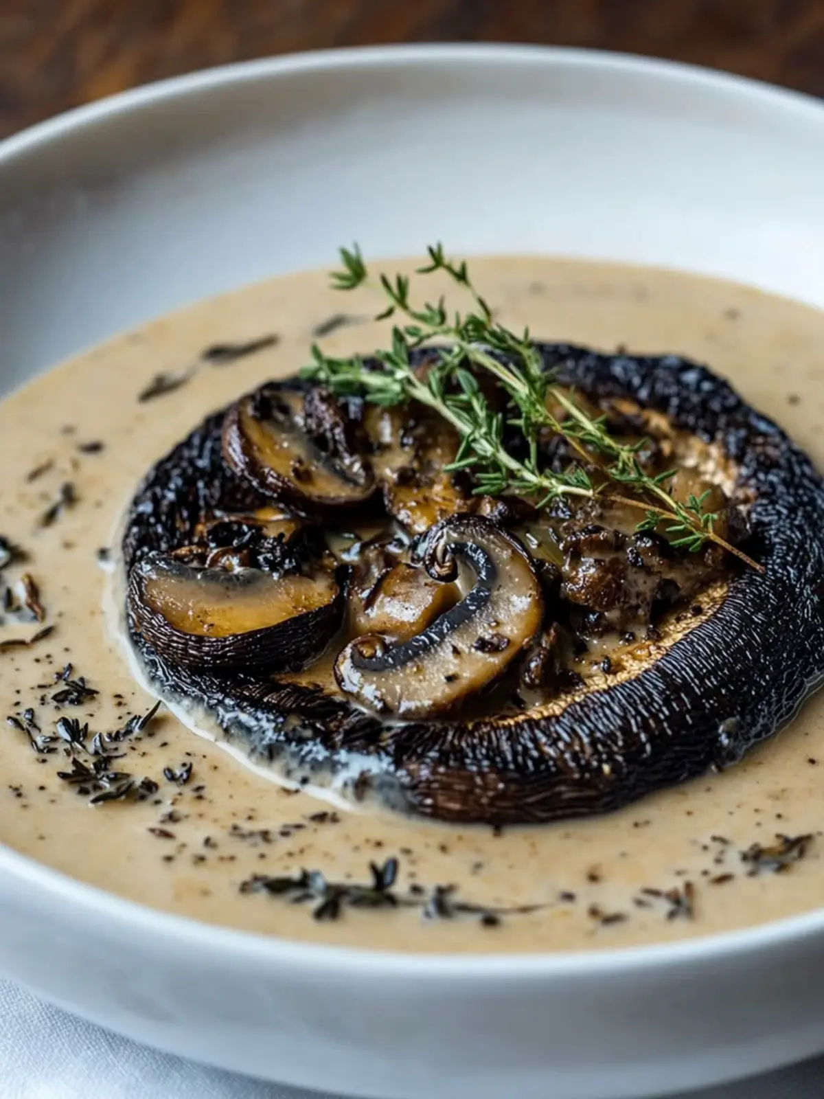 Grilled Portobello Mushroom in a Porcini Cream Sauce