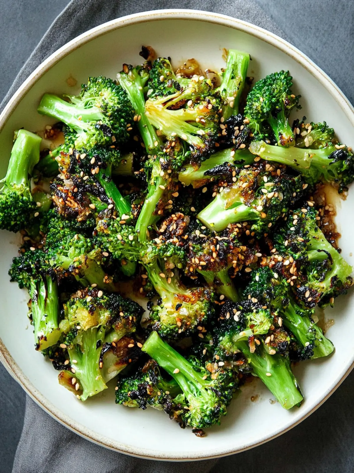 Broiled Broccoli with Spicy, Sesame-Scallion Sizzle